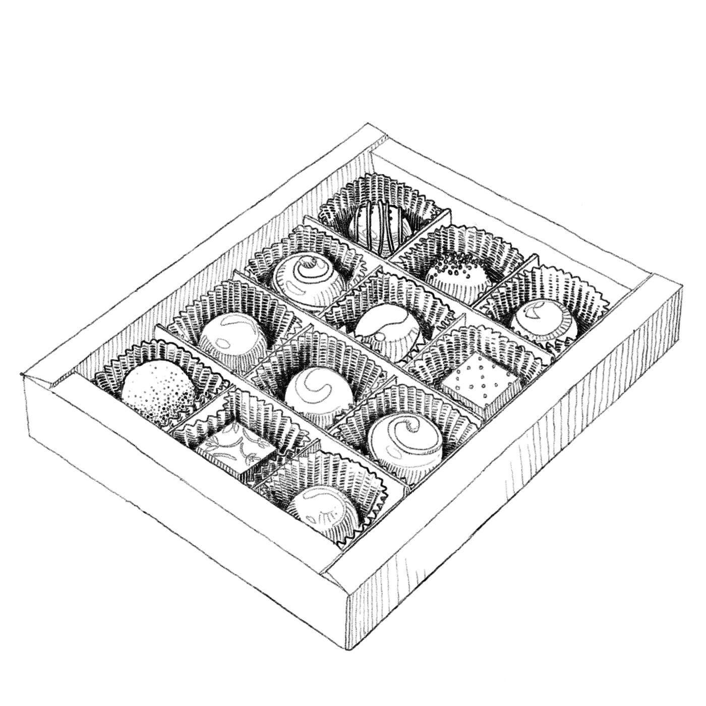 Illustrated box of chocolates
